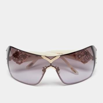 Pre Owned Chopard White SCH999S Crystal Embellished Gradient Shield Sunglasses