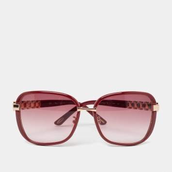 Pre Owned Chopard Red/Gold Gradient SCHA64S Crystals Square Sunglasses
