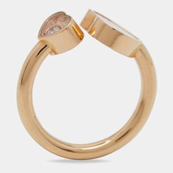 Pre Owned Chopard Happy Hearts Mother of Pearl Diamond 18k Rose Gold Ring Size 52