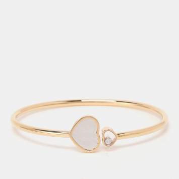 Pre Owned Chopard Happy Hearts Diamond Mother of Pearl 18K Gold Open Cuff Bracelet S