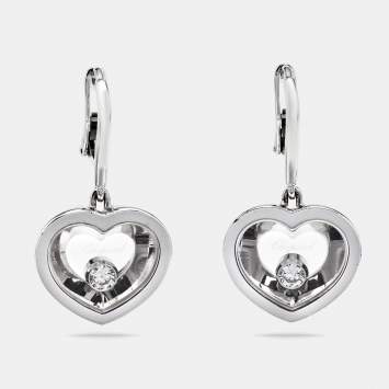 Pre Owned Chopard Happy Hearts Diamond 18K White Gold Drop Earrings