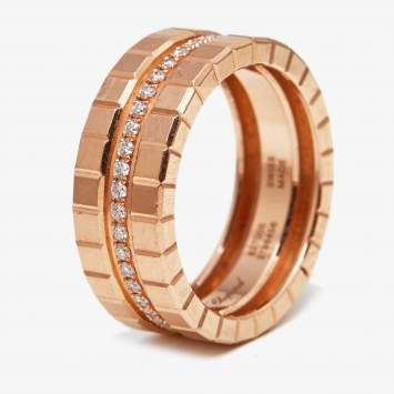 Chopard Ice Cube Diamonds 18k Rose Gold Ring Size 50
