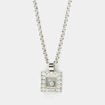 Pre Owned Chopard 18K White Gold Happy Diamond Square Necklace