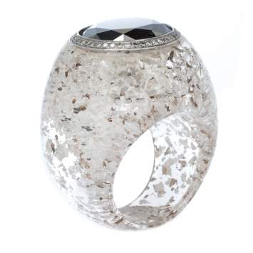 Pre Owned Chopard Golden Diamond Collection Diamond Gold Flecked Resin Ring Size 54.5