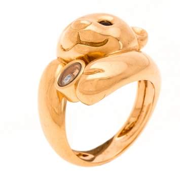Pre Owned Chopard Animal World Bear Diamond Agate 18k Rose Gold Ring Size 54.5