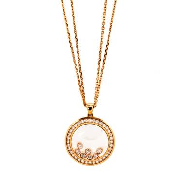 Pre Owned Chopard Happy Diamonds Happy Curves Diamond 18K Rose Gold Double Strand Pendant Necklace