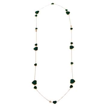 Pre Owned Chopard Happy Hearts Diamond Malachite 18K Rose Gold Sautoir Necklace 