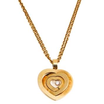 Pre Owned Chopard Happy Spirit Heart Diamond 18k Yellow Gold Pendant Necklace
