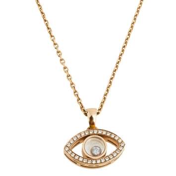Pre Owned Chopard Happy Diamond Evil Eye Good Luck Diamond 18K Rose Gold Pendant Necklace