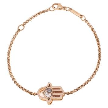 Pre Owned Chopard Happy Diamond Good Luck Charm Hamsa Hand 18K Rose Gold Bracelet