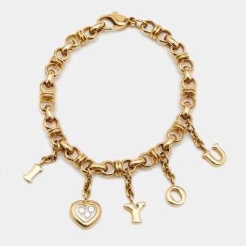 Pre Owned Chopard Happy Diamond 'I Love You' Diamonds 18k Yellow Gold Charm Bracelet