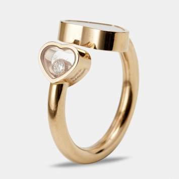 Pre Owned Chopard Happy Hearts Mother of Pearl Diamond 18k Rose Gold Ring Size 49