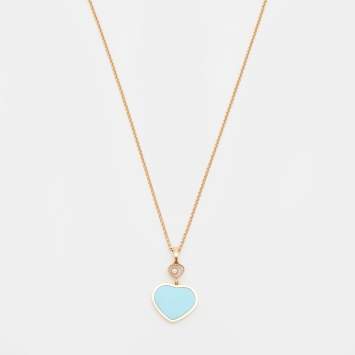 Pre Owned Chopard Happy Heart Diamond Turquoise 18k Rose Gold Pendant Necklace