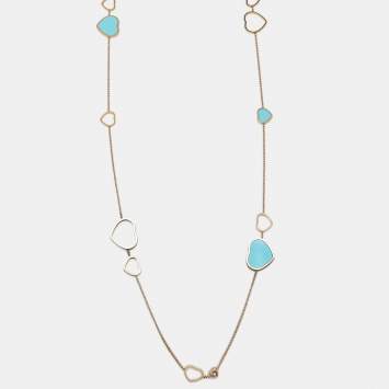 Pre Owned Chopard Happy Heart Diamond Turquoise 18k Rose Gold Long Necklace