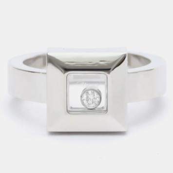 Pre Owned Chopard Happy Diamonds Icon 18K White Gold Diamond Ring EU 52