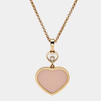 Pre Owned Chopard Happy Hearts Pink Inlay Diamond 18k Rose Gold Pendant Necklace