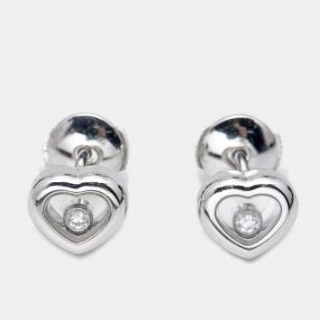 Pre Owned Chopard Happy Diamonds 18k White Gold Diamond Stud Earrings