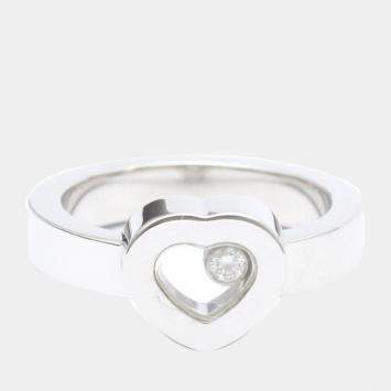 Pre Owned Chopard Happy Hearts 18K White Gold Diamond Ring EU 49