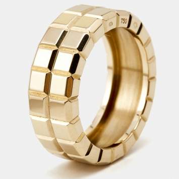 Pre Owned Chopard Ice Cube 18k Yellow Gold Ring Size 56