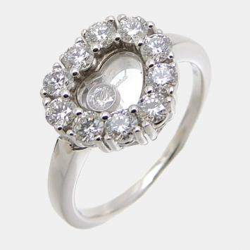 Pre Owned Chopard Happy Diamonds Heart 18K White Gold Diamond Ring EU 48