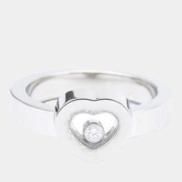 Pre Owned Chopard Happy Diamonds Heart 18K White Gold Diamond Ring EU 52