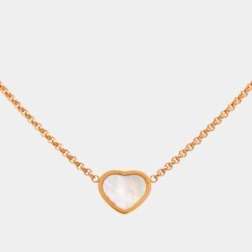 Pre Owned Chopard Happy Hearts Mother of Pearl 18k Rose Gold Pendant Necklace