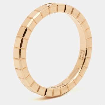 Pre Owned Chopard Ice Cube 1 Diamond 18K Rose Gold Narrow Band Ring Size 50