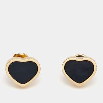 Pre Owned Chopard Happy Hearts Onyx 18k Rose Gold Earrings