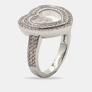 Pre Owned Chopard Happy Diamonds 18k White Gold Ring Size 50