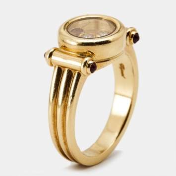 Pre Owned Chopard Happy Diamonds Ruby 18k Yellow Gold Ring Size 56