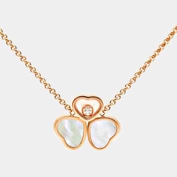 Pre Owned Chopard Happy Hearts Wings Diamond Mother of Pearl 18K Rose Gold Necklace