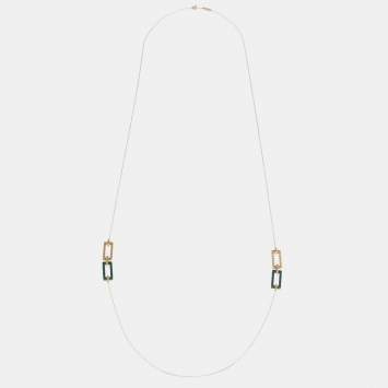 Pre Owned Chopard Rihanna ♥ Chopard Ice Cube Green Ceramic 18K Rose Gold Long Sautoir Necklace
