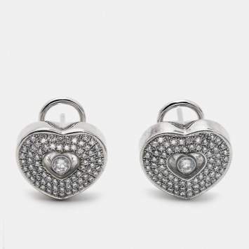 Pre Owned Chopard Happy Diamond 18k White Gold Heart Clip-On Earrings