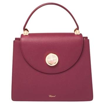 Pre Owned Chopard Dark Pink Leather Happy Lady Top Handle Bag