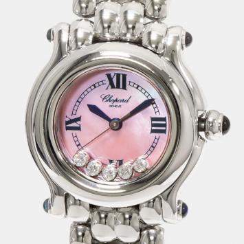 Pre Owned Chopard Pink Stainless Steel Diamond Happy Sport 27/8250-23 Quartz Women's Wristwatch 26 mm