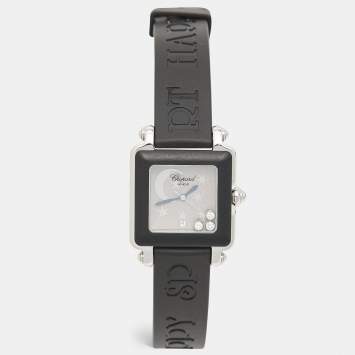 Pre Owned Chopard Grey Black Resin Stainless Steel Diamonds Rubber Limited Edition Be Happy 2 Women's Wristwatch 27 mm