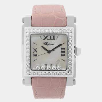 Chopard Happy Sport Steel Mop Dial Leather Strap Ladies Quartz Watch 288448-2001 35 mm