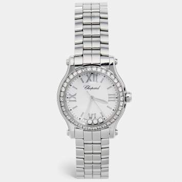 Pre Owned Chopard White Stainless Steel Diamond Happy Sport 278590-3002 Women's Wristwatch 30 mm