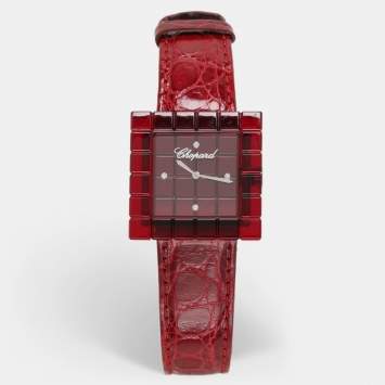 Pre Owned Chopard Red Resin & Stainless Steel Ice Cube Be Mad Women’s Wristwatch 31.5 MM
