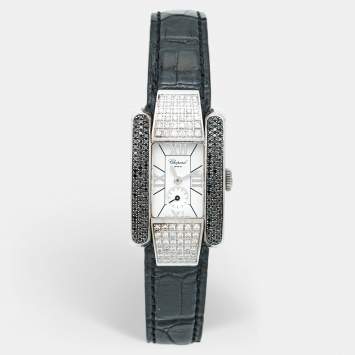 Pre Owned Chopard White Stainless Steel Diamond Alligator Leather La Strada 418357-3001 Women's Wristwatch 23.50 mm