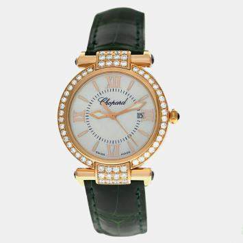 Pre Owned Chopard Imperiale 384238-5003 Quartz MOP Diamond 18K Rose Gold Women's Wristwatch 28 mm
