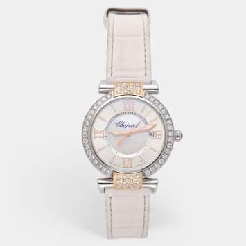 Pre Owned Chopard Mother of Pearl 18k Gold Stainless Steel Alligator Imperiale 8532 Women's Wristwatch 36 mm