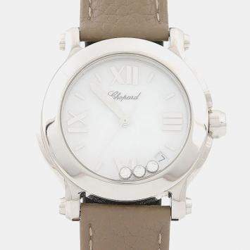 Pre Owned Chopard Happy Sport 8475 White Stainless Steel, Diamond Quartz Women's Wristwatch 36mm