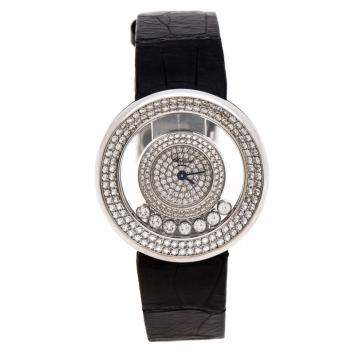 Pre Owned Chopard Diamond Pave 18k White Gold Happy Diamonds 20/6934 Women's Wristwatch 31MM