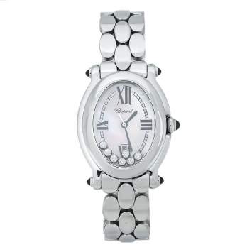 Pre Owned Chopard Mother Of Pearl Stainless Steel Diamond Happy Sport 27/8418-23 Women's Wristwatch 30 mm