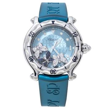 Pre Owned Chopard Blue Stainless Steel and Rubber Happy Sport 28/8452 8347 Women's Wristwatch 38 mm