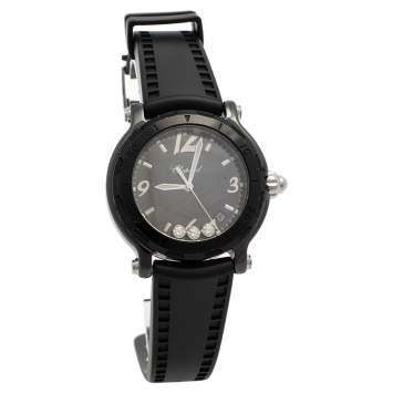 Pre Owned Chopard Black Ceramic Diamonds Happy Sport Limited Edition 28/8507 Women's Wristwatch 38 mm