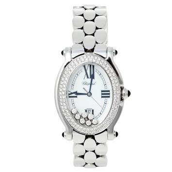 Pre Owned Chopard White Stainless Steel Diamonds Happy Sport 278418-3002 Women's Wristwatch 30 mm