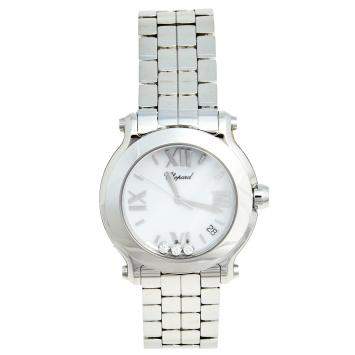Pre Owned Chopard White Stainless Steel Happy Sport 8475 Women's Wristwatch 36 mm