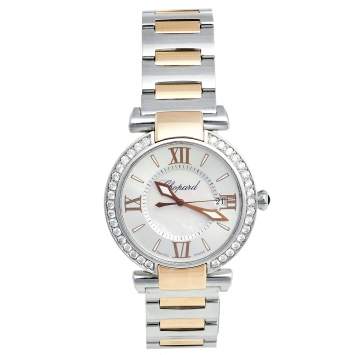 Pre Owned Chopard Silver Mother of Pearl 18k Rose Gold Stainless Steel Diamond Imperiale 388532-6004 Women's Wristwatch 36 mm